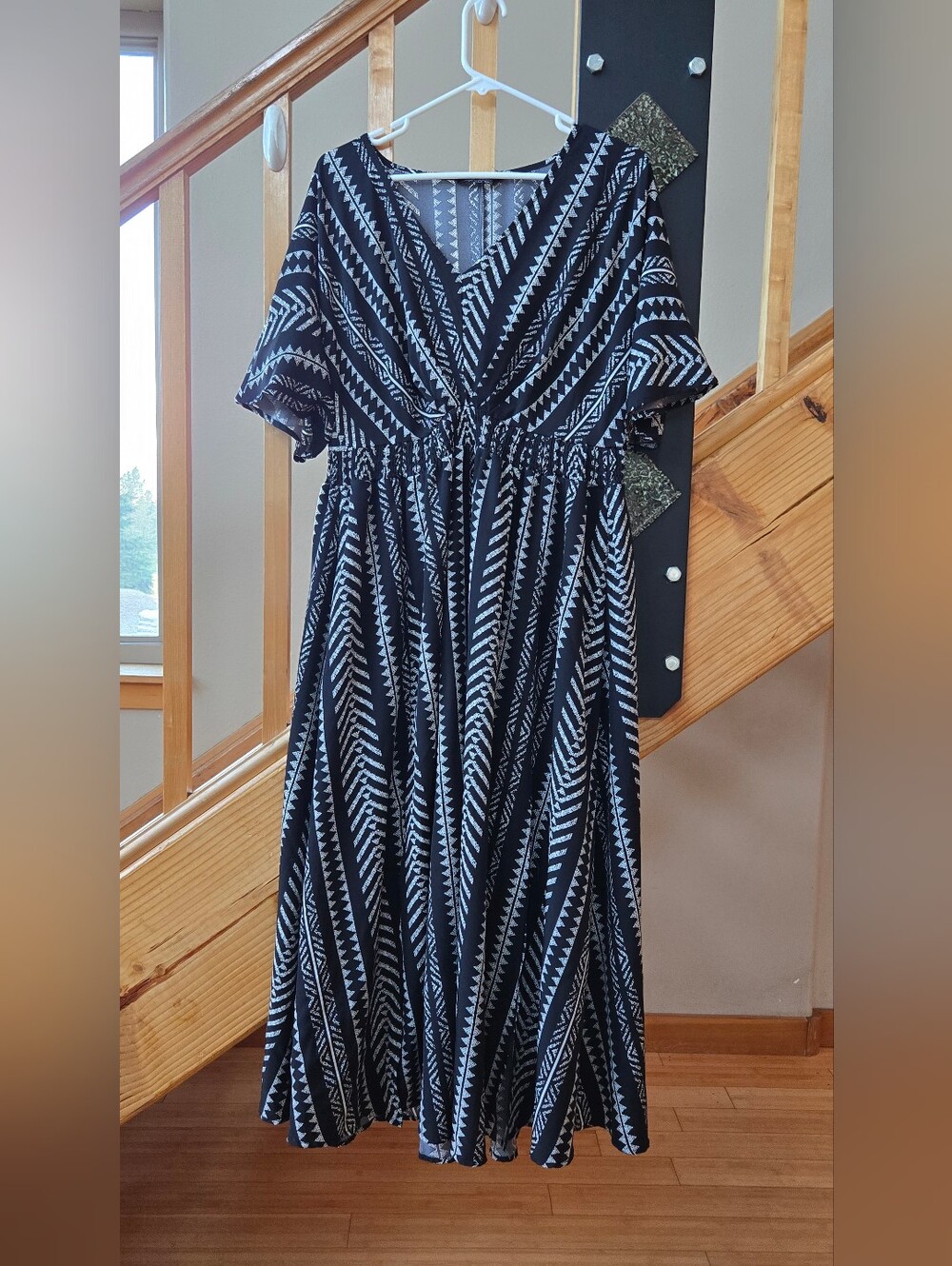 Bloomchic Black & White Geometric Maxi Dress - Women's V-Neck